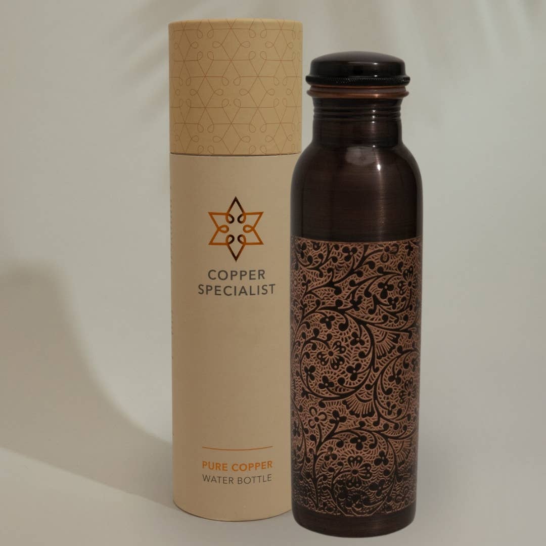 Kupferwasserflasche Antik graviert