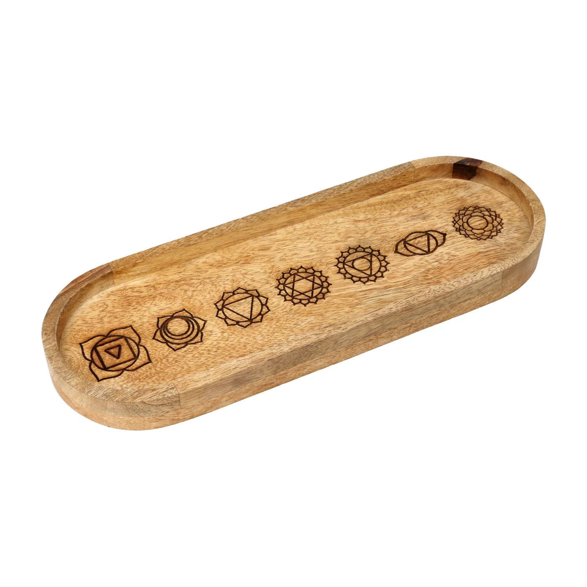 Ovales Serviertablett 7 Chakra Mangoholz