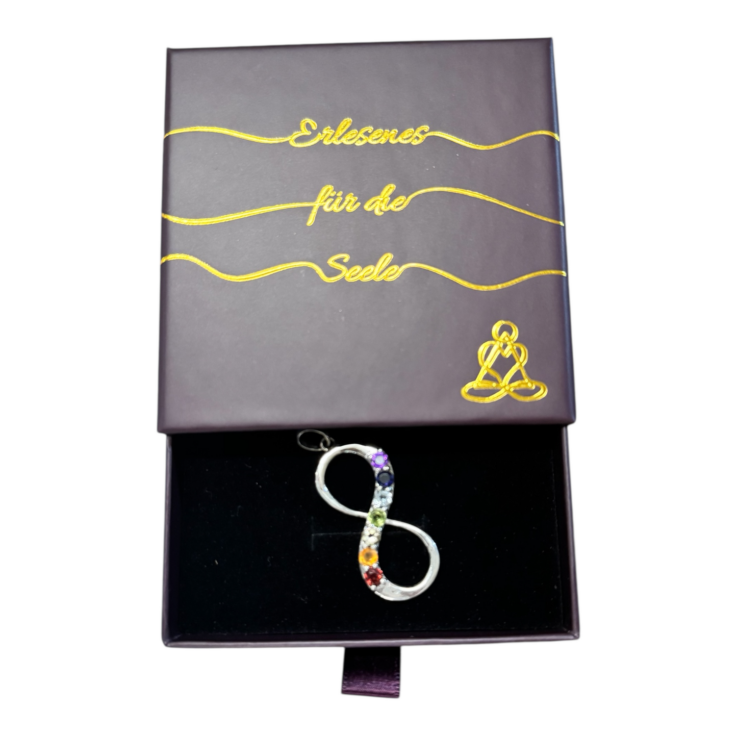 Anhänger Kette Silber mit Chakrenfarben Unendlichkeit