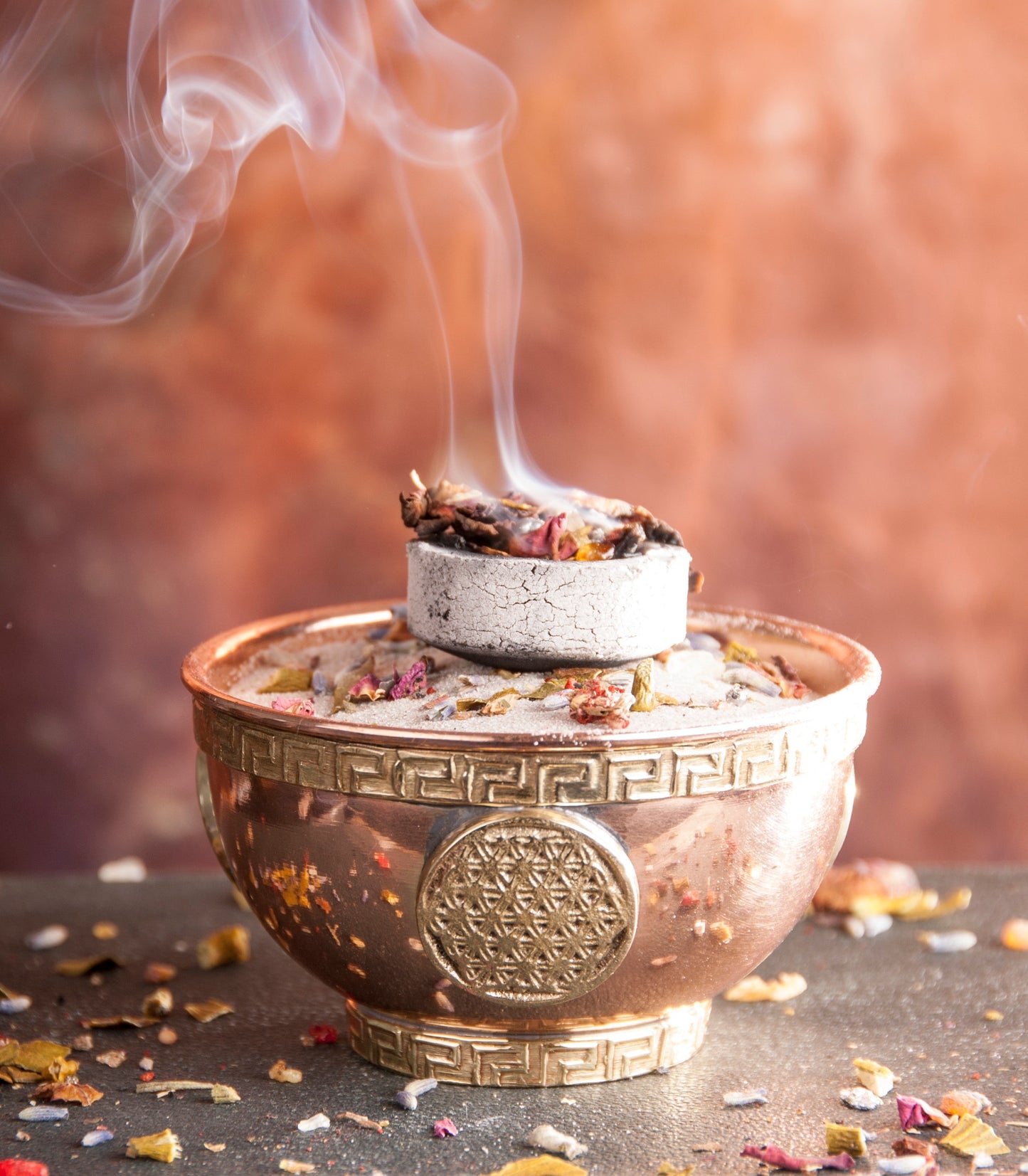 Kupfer Räucherschale Lebensblume klein