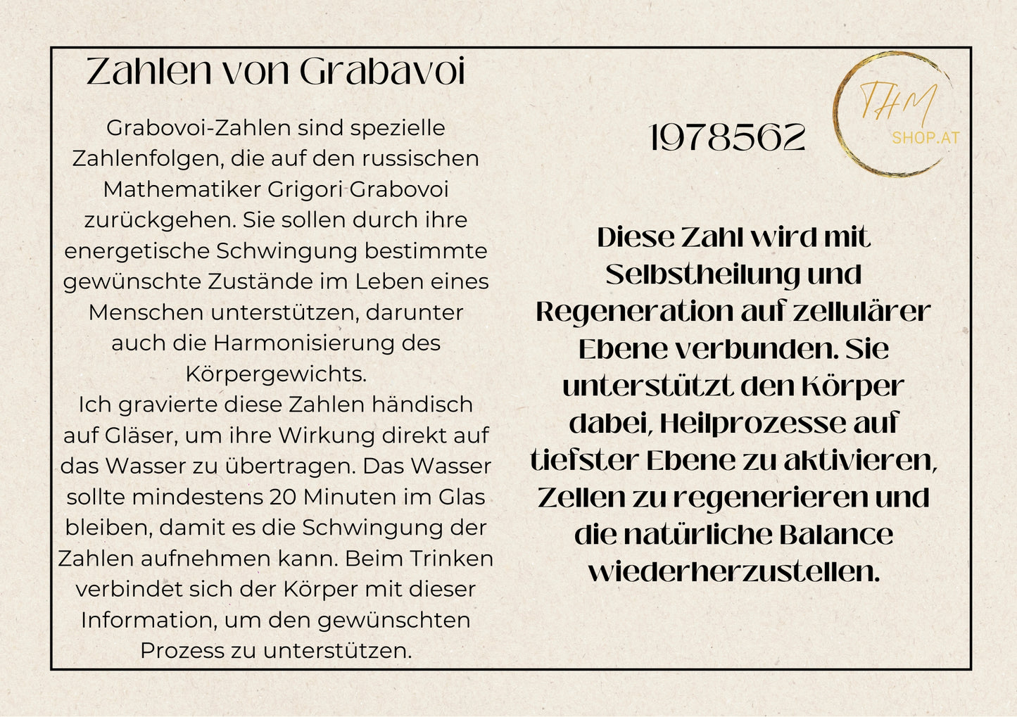 Glas mit Gravur Zahlen von Grabavoj“ „Selbstheilung zellulare Ebene“