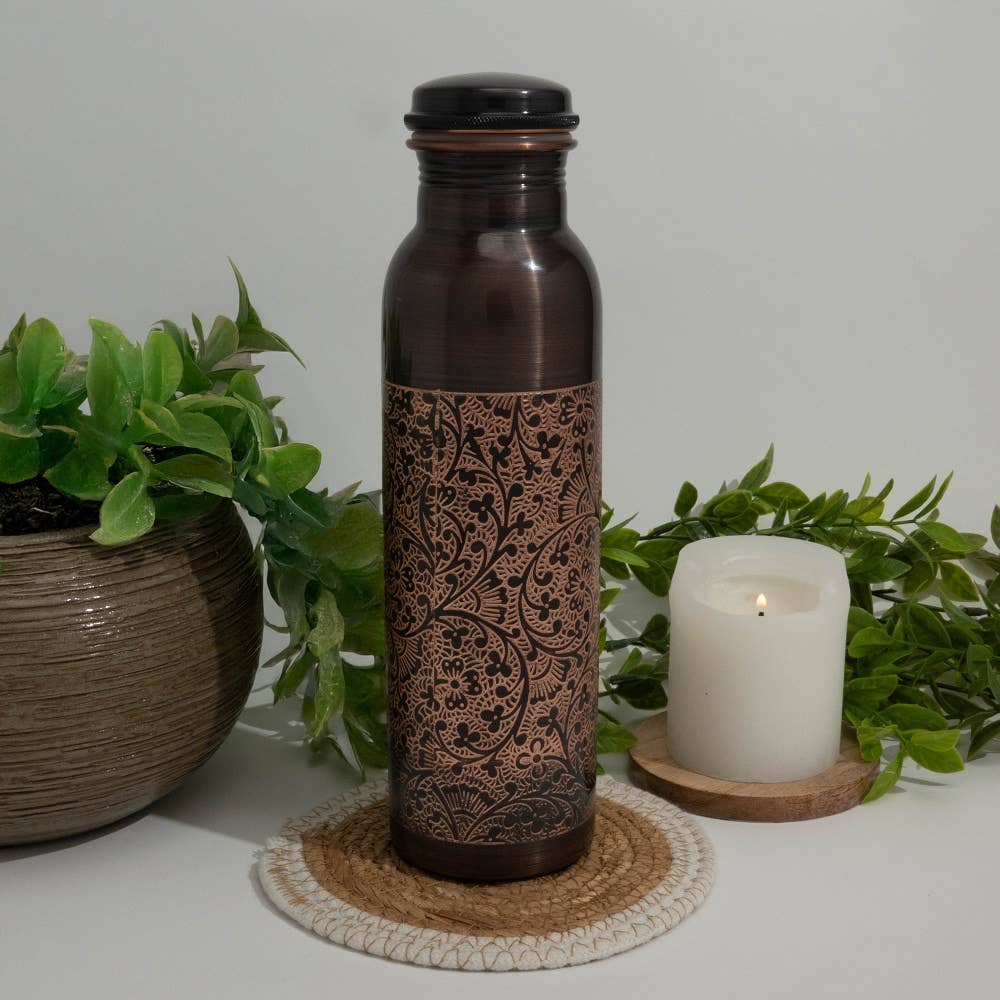 Kupferwasserflasche Antik graviert