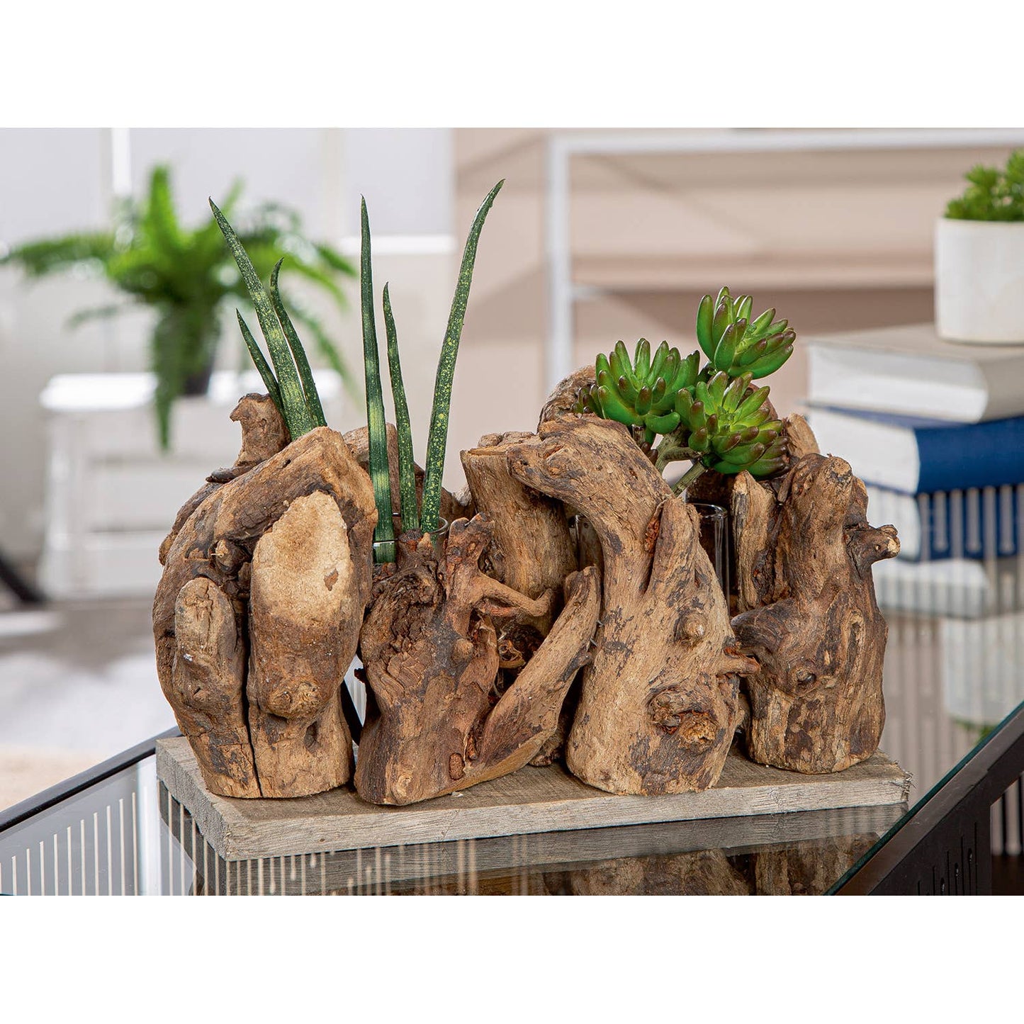 Vase naturfarben H. 14 cm, VE 3: Mit Glaseinsatz Naturprodukt, Maße variieren / Naturfarben / Holz