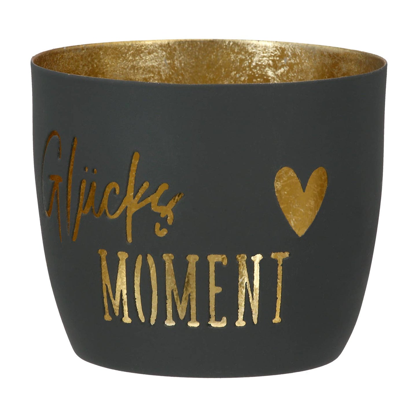 Windlicht Glücksmoment 3-sort.  VE 9: Mit Spruch:  "Glücksmoment" / Beige/creme/grau / Metall