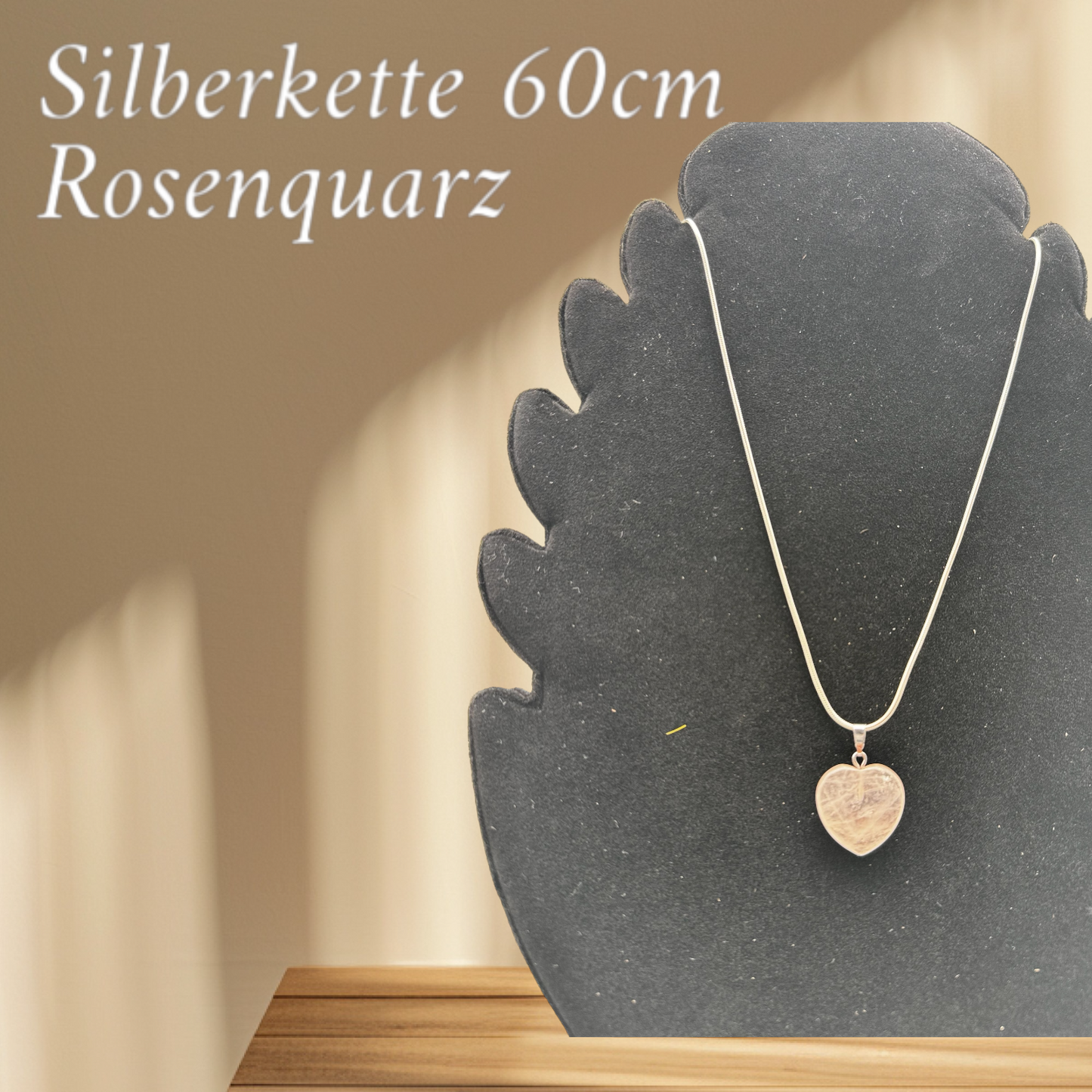 Silberkette 60 cm mit Rosenquarz-Herzl
