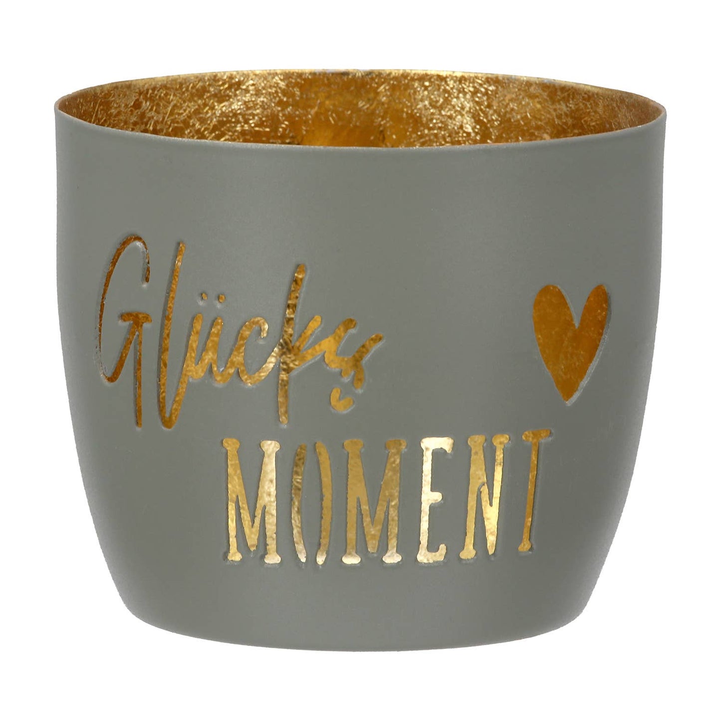 Windlicht Glücksmoment 3-sort.  VE 9: Mit Spruch:  "Glücksmoment" / Beige/creme/grau / Metall