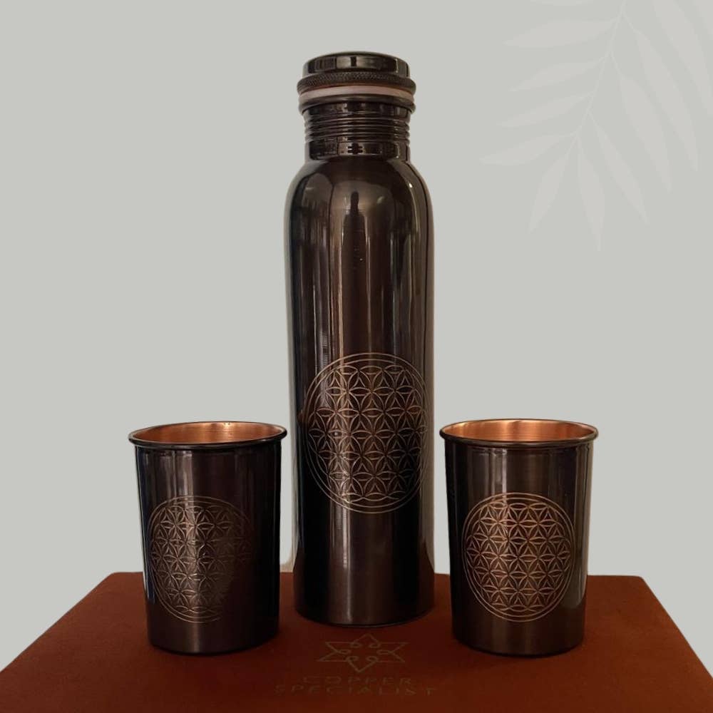 Kupferset aus Flasche und 2 Bechern