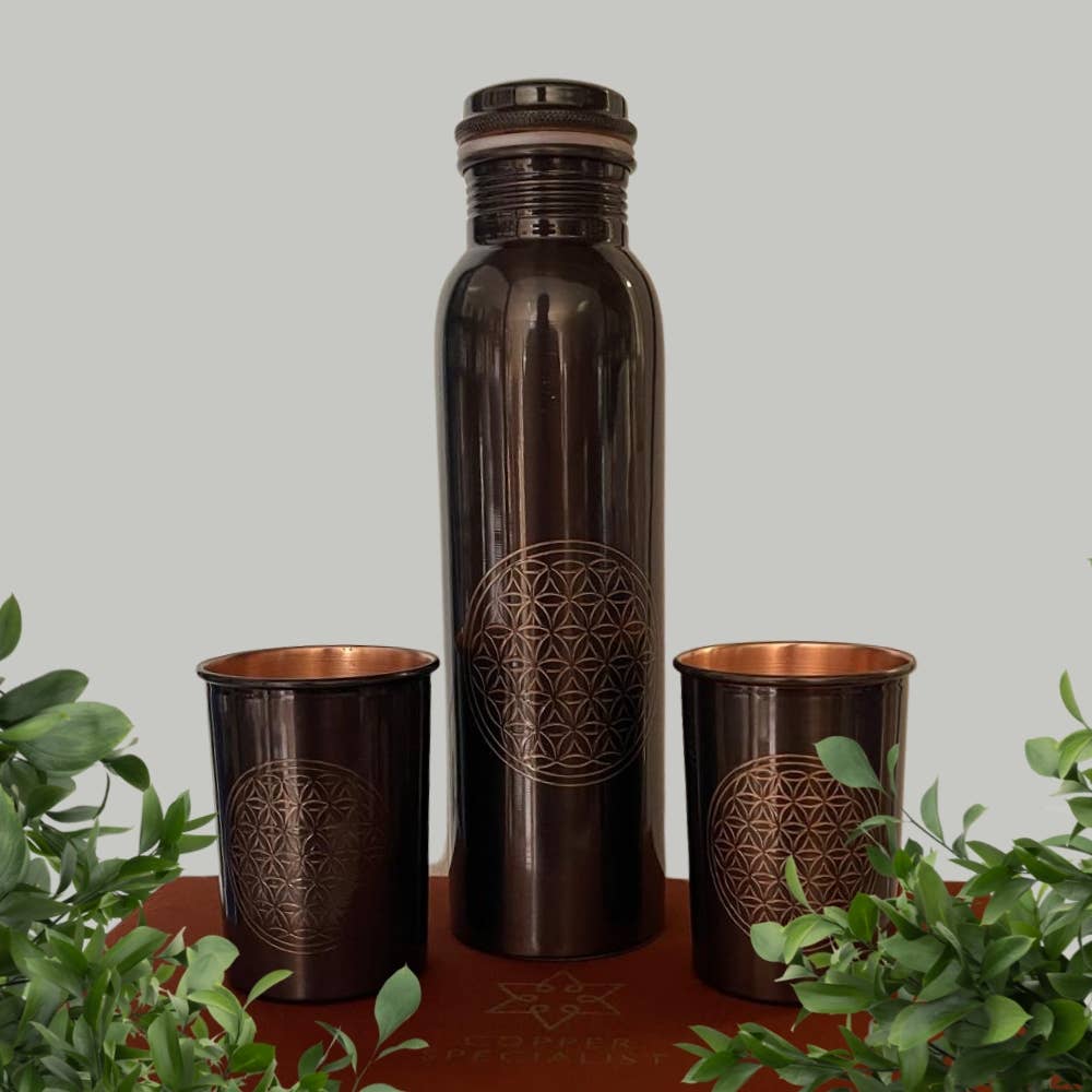 Kupferset aus Flasche und 2 Bechern