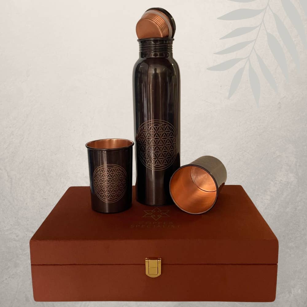 Kupferset aus Flasche und 2 Bechern