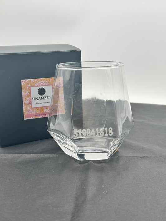 Glas mit Gravur Zahlen von Grabavoi „finanzielle Blockaden“