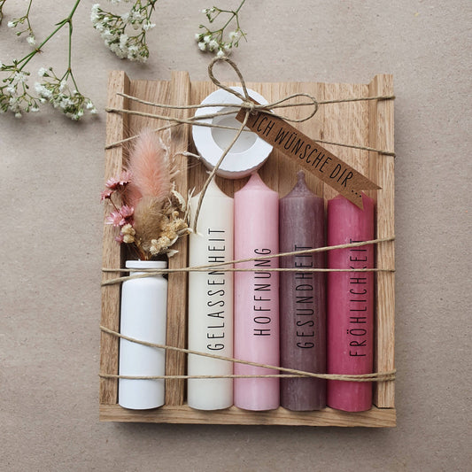 "Ich wünsche dir" Kerzenset rosa | Geburtstag | Mutmacher