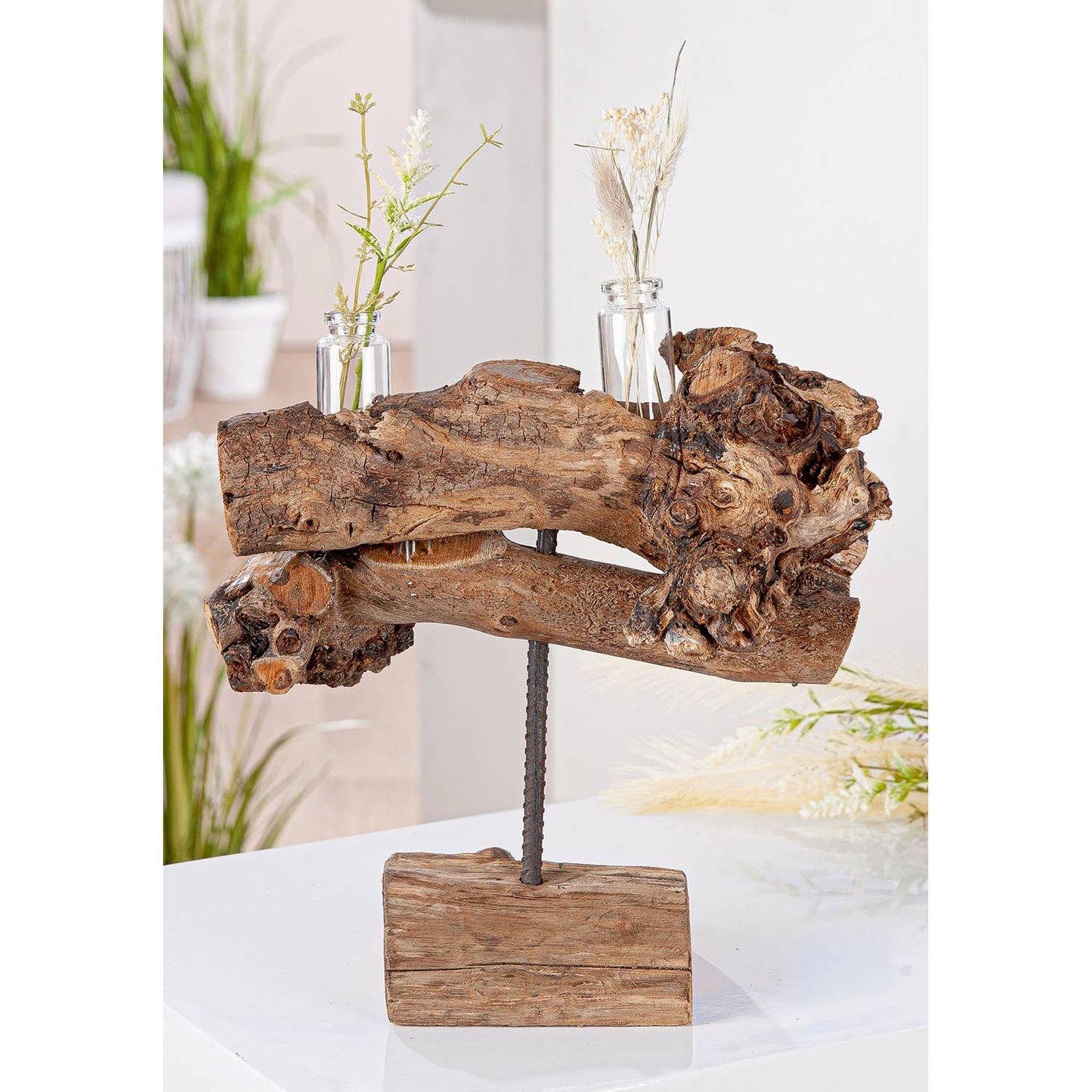 Skulptur Bangkok, naturfarben H.25 cm: Auf Basis/mit Glaseinsatz/Naturprodukt kann farblich abweichen. / Braun / Holz