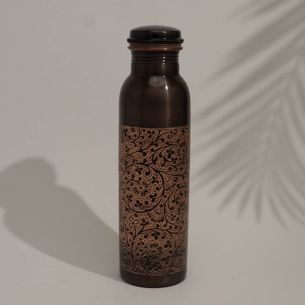 Kupferwasserflasche Antik graviert