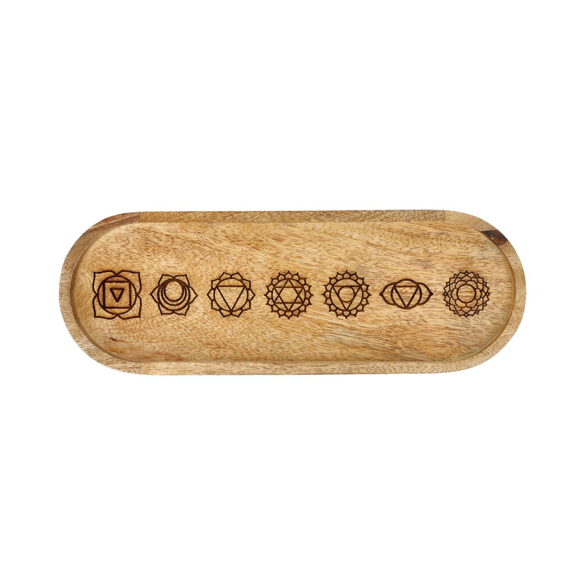 Ovales Serviertablett 7 Chakra Mangoholz