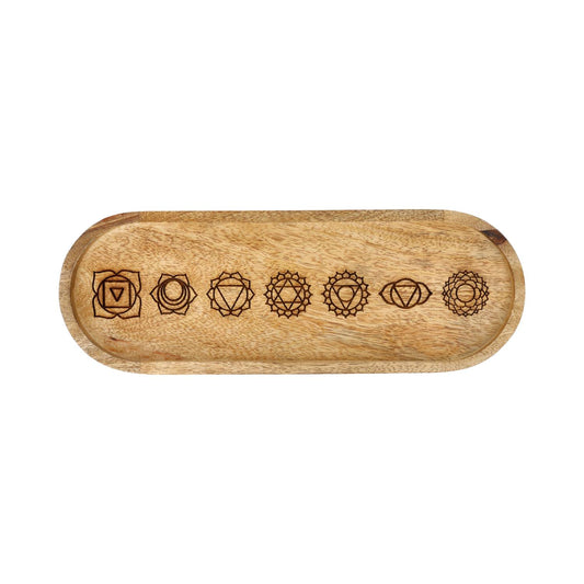 Ovales Serviertablett 7 Chakra Mangoholz