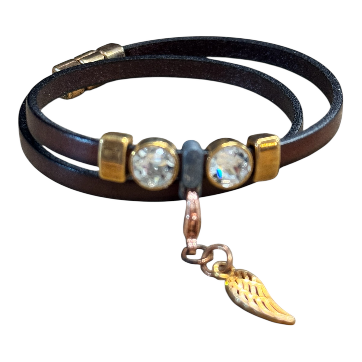 Lederarmband mit Engelsflügel in Messing/Kupfer