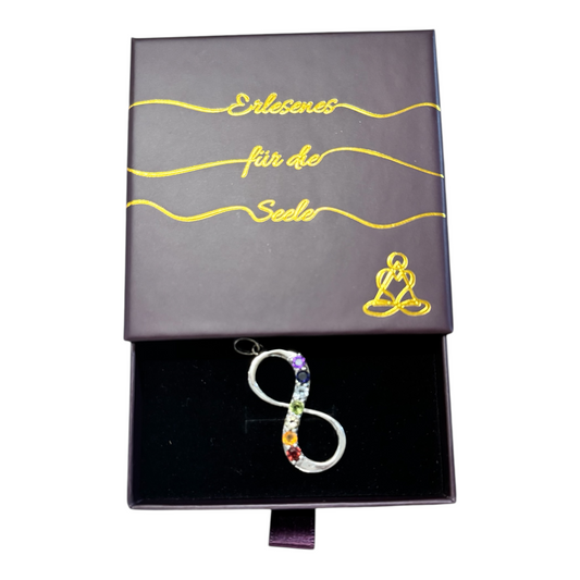 Anhänger Kette Silber mit Chakrenfarben Unendlichkeit