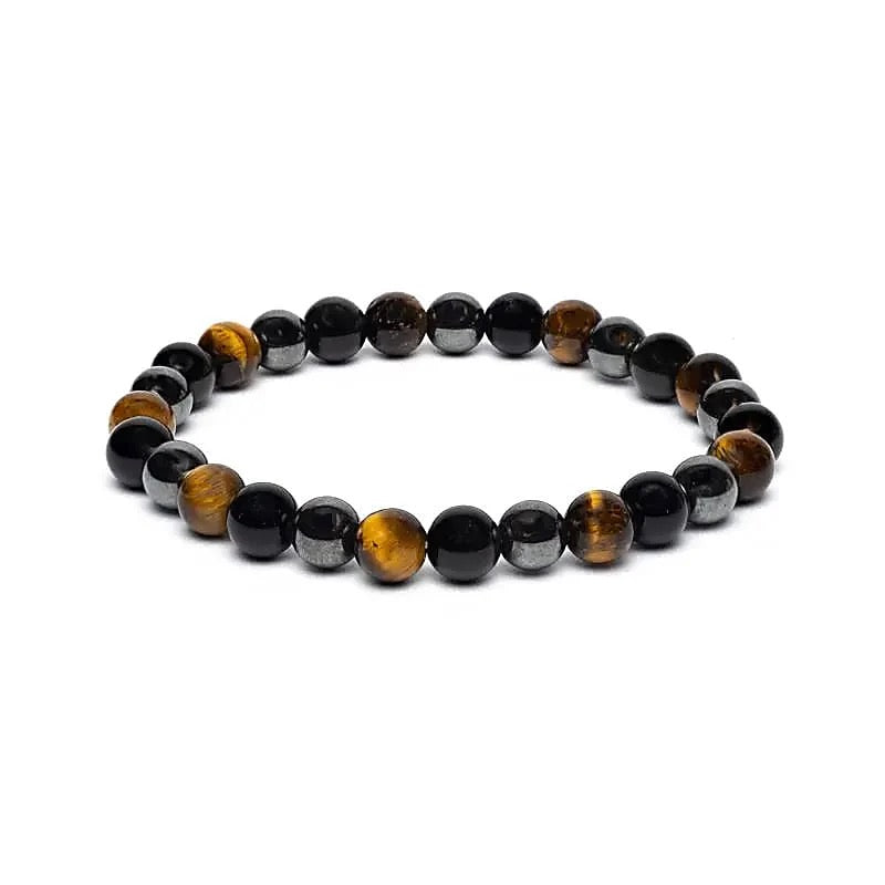 Armband für breites Handgelenk mit Tigerauge, Hämatit und Obsidian