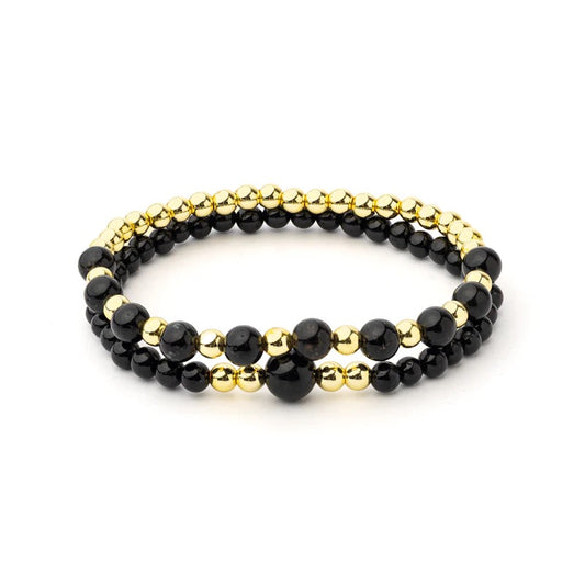Armband schwarzer Turmalin & Hämatit Set von 2
