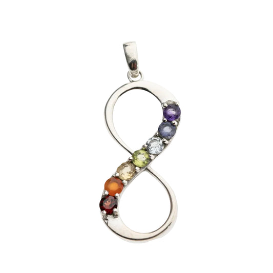 Chakra unendlichkeits Anhänger Silber mit Glaskristallen.