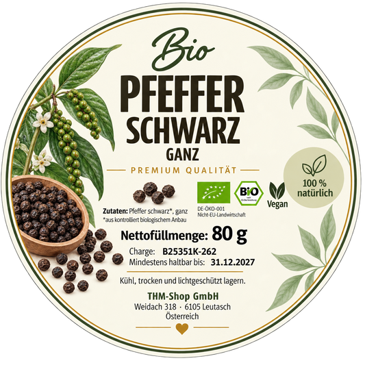 Pfeffer Schwarz bio ganz 80 g
