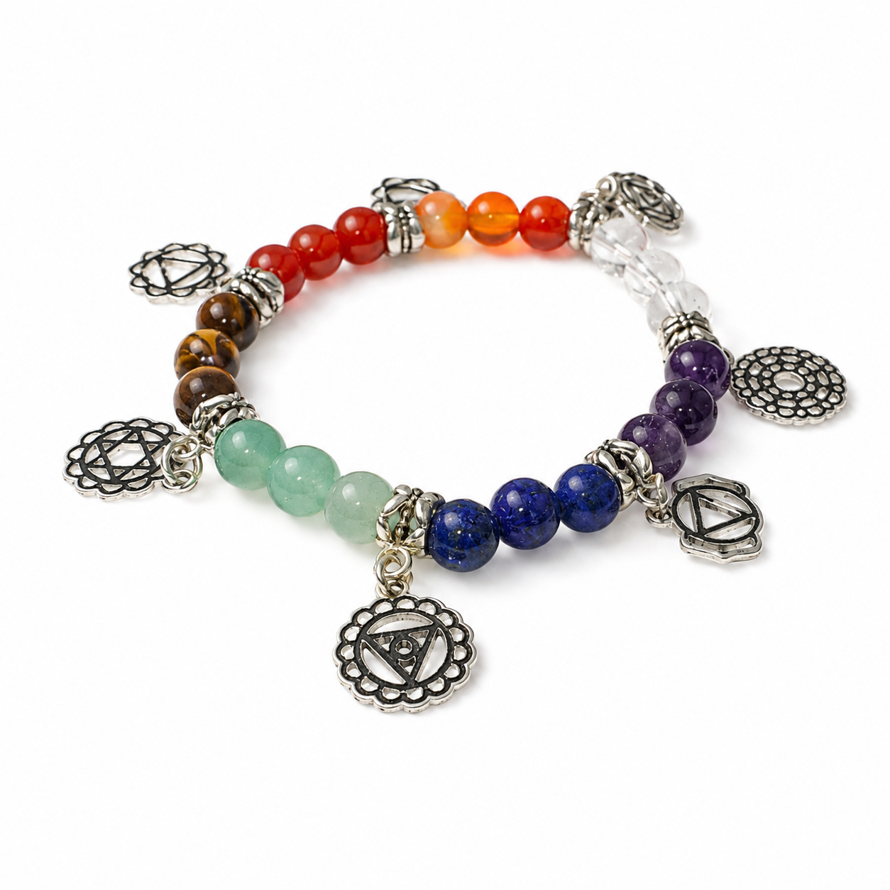 Chakren Armband Natursteine mit Chakren-Silberanhänger