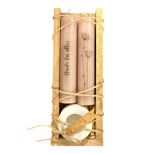 "Danke für alles" Kerzenset Pink Taupe