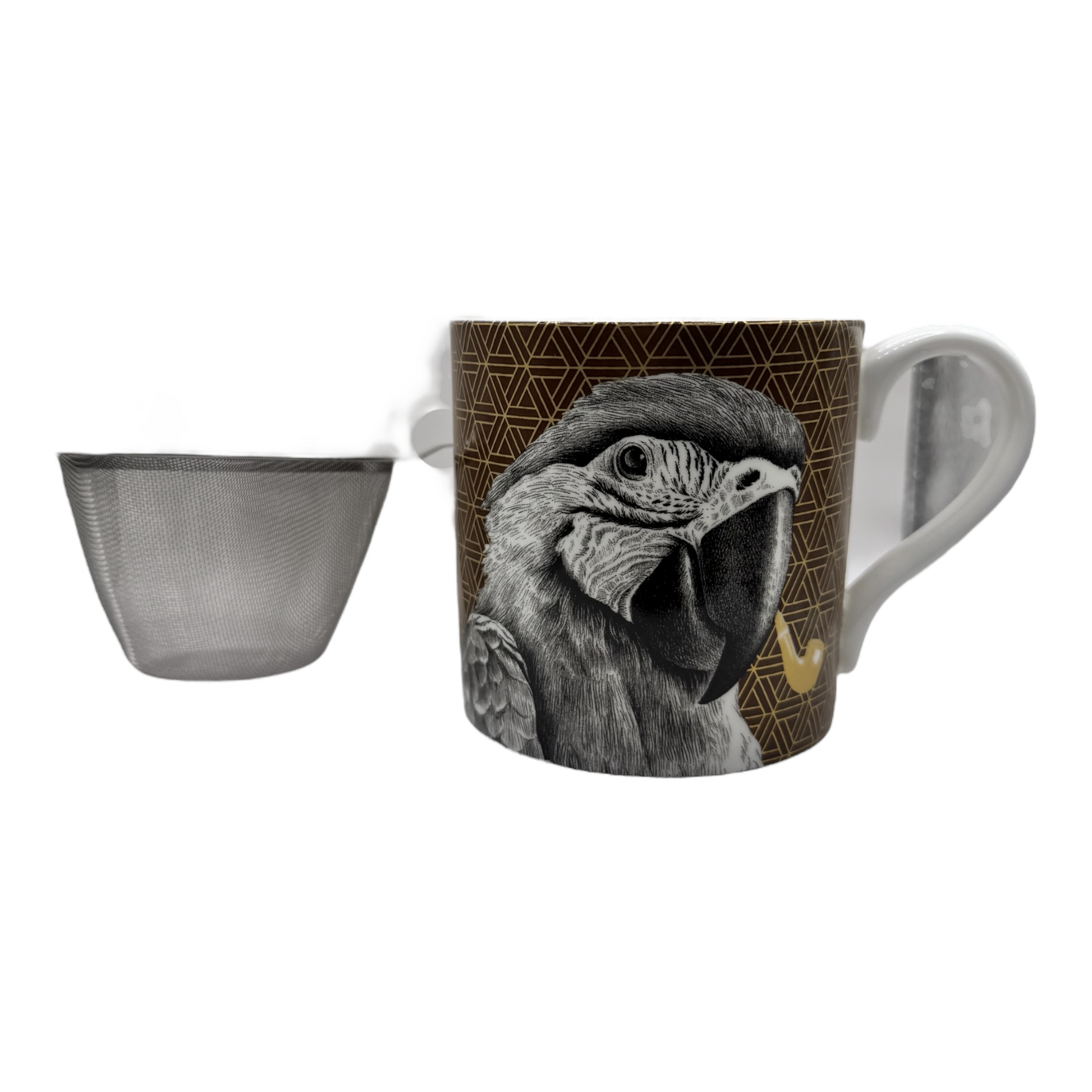 Teetasse mit Sieb Papagei Gold