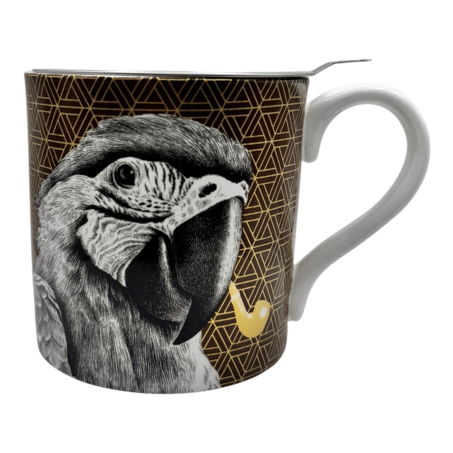 Teetasse mit Sieb Papagei gold Pfeife