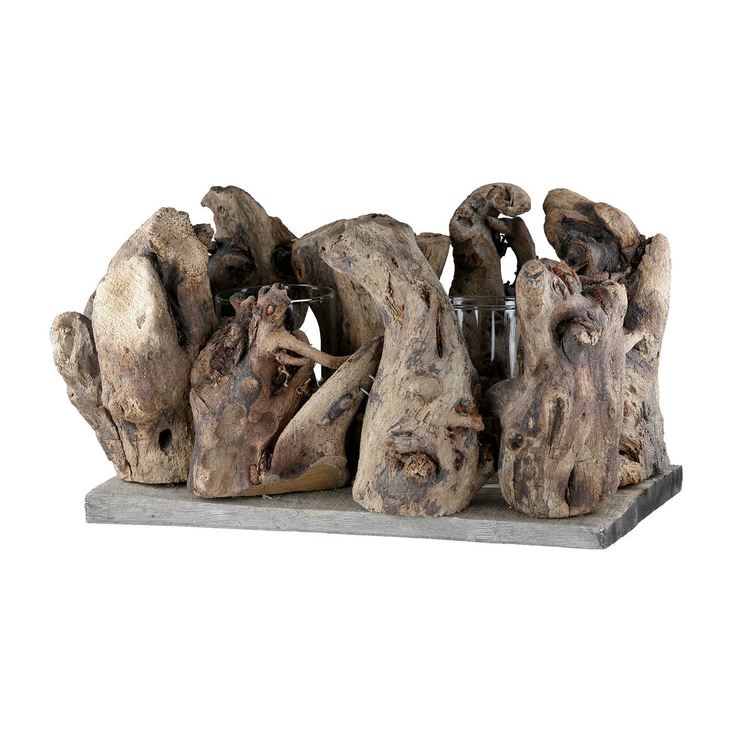 Vase naturfarben H. 14 cm, VE 3: Mit Glaseinsatz Naturprodukt, Maße variieren / Naturfarben / Holz