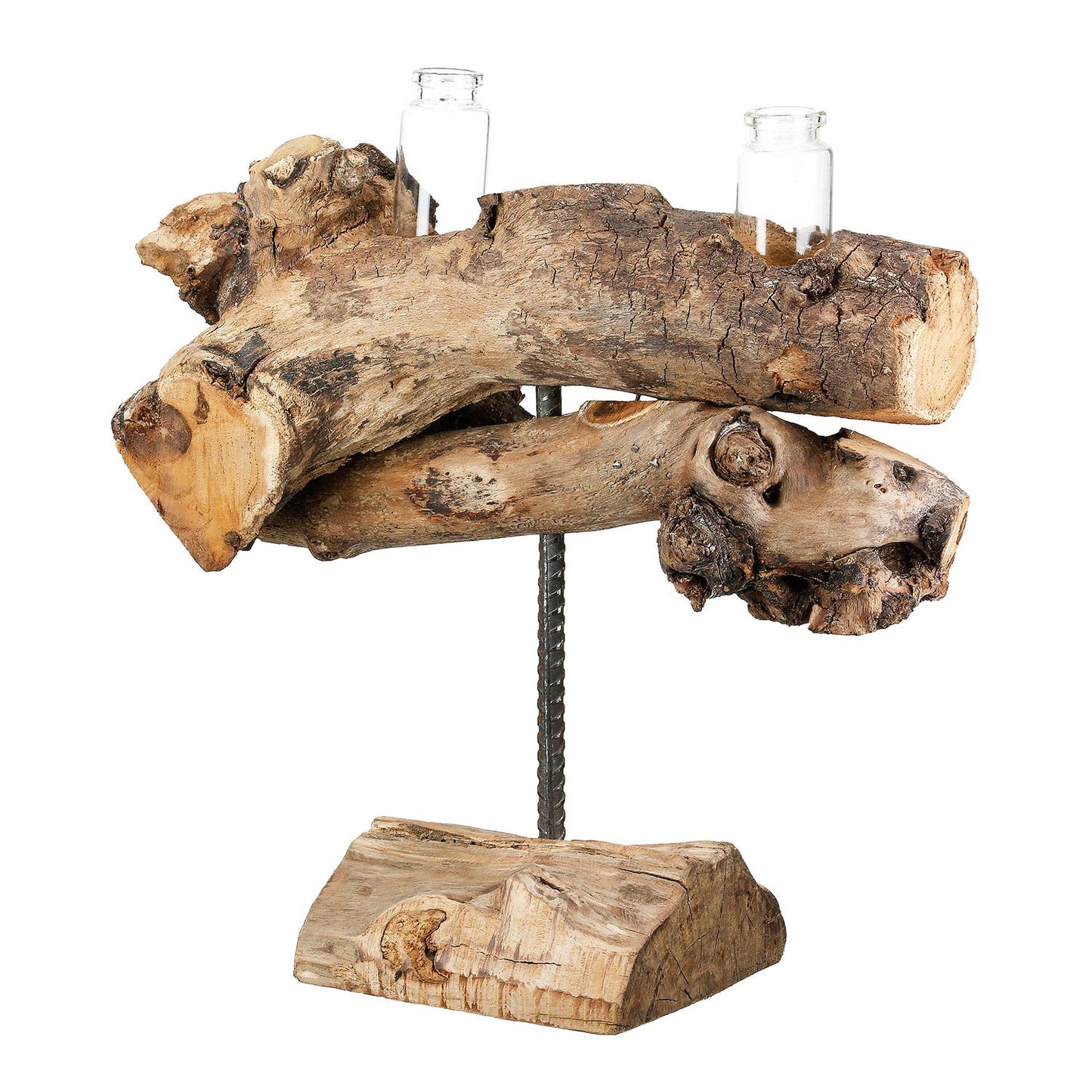 Skulptur Bangkok, naturfarben H.25 cm: Auf Basis/mit Glaseinsatz/Naturprodukt kann farblich abweichen. / Braun / Holz