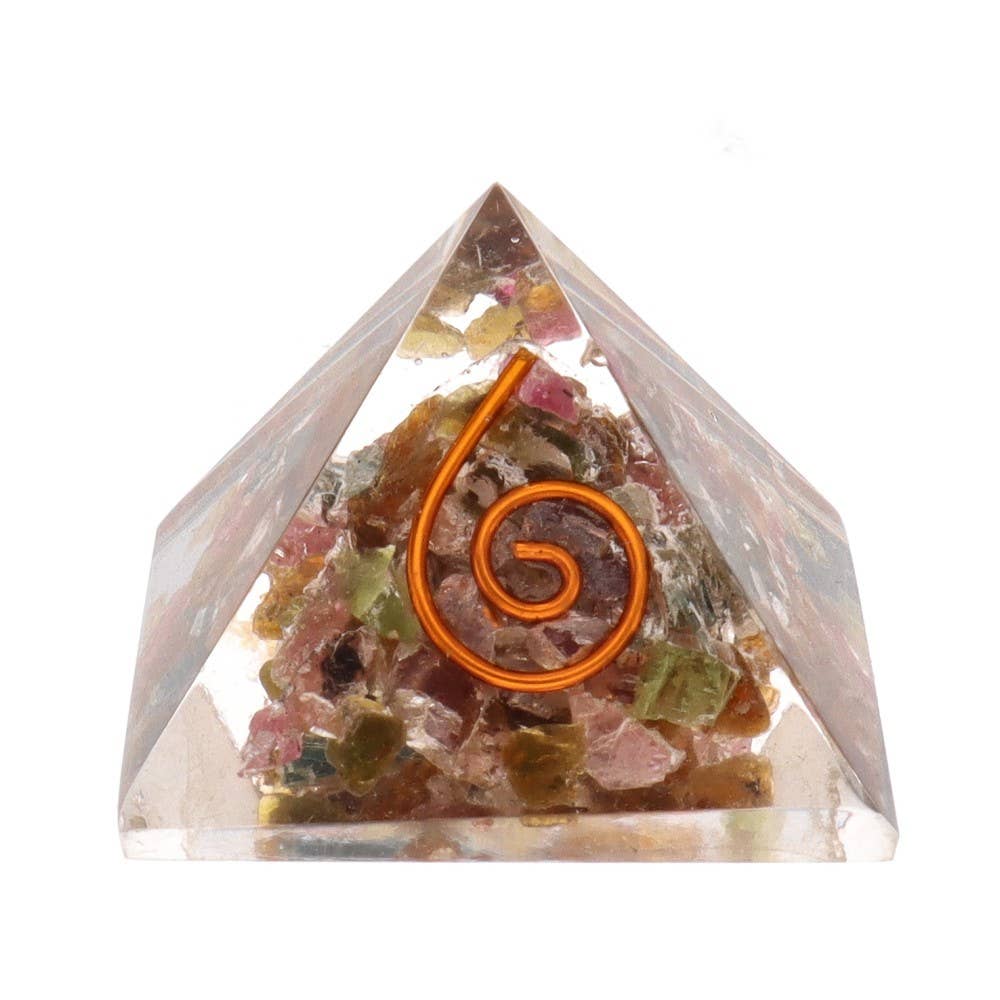 Mehrfarbige Turmalin-Orgonit-Pyramide aus Harz