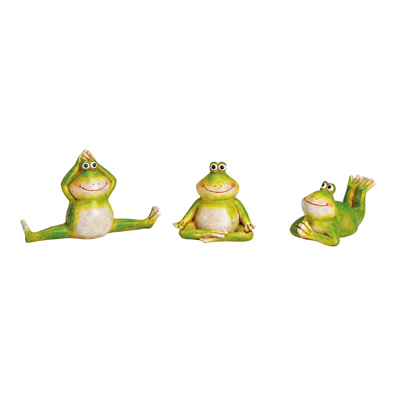 Yoga Frosch aus Poly grün 3-fach, (B/H/T) 13x8x4cm 11x5x5cm 7x7x5cm